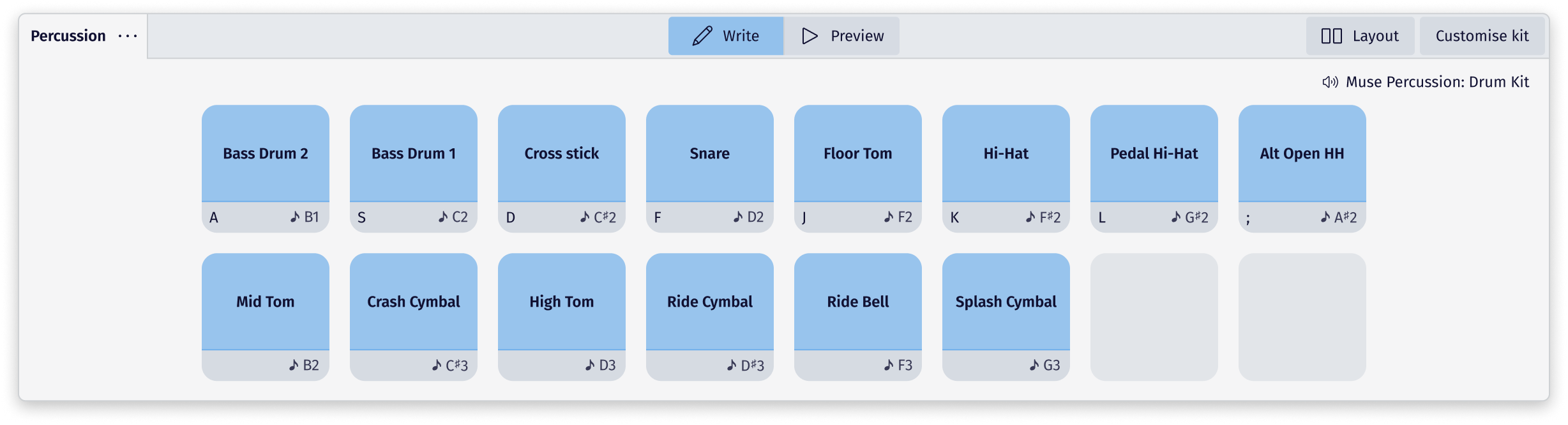 Picture of the percussion panel