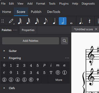 Fingering palette